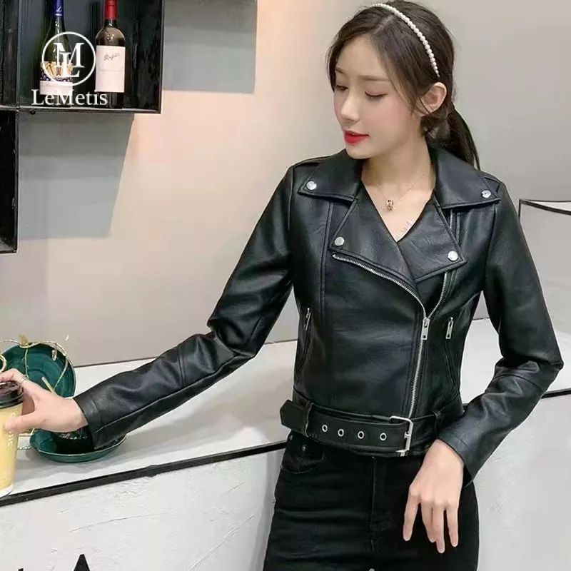 Faux Leather Jackets For Women Zip Up Motorcycle Short PU Outwear Coat