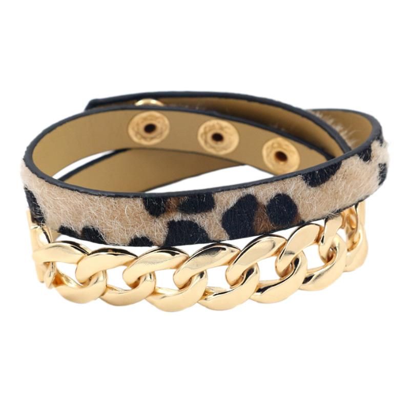 Fashion Leopard Print Multilayer Alloy PU Leather Bracelets