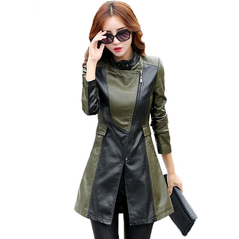 Plus Size M-5XL PU Leather Coat Jacket Women