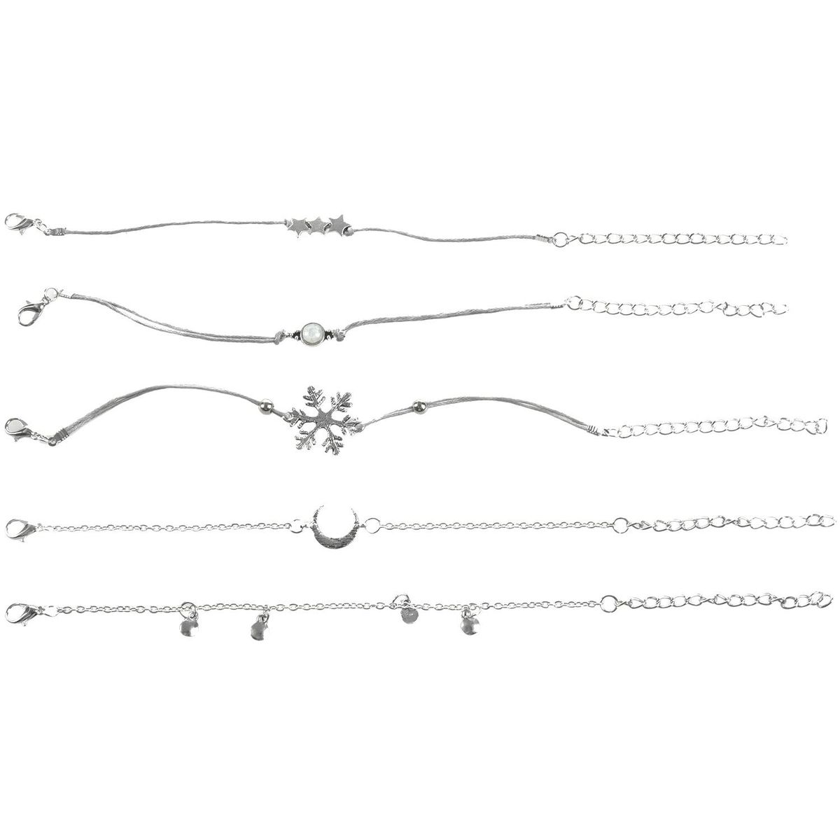 5 Pcs/Set Trend Bangle Snowflake Gems Star Crescent Wafer