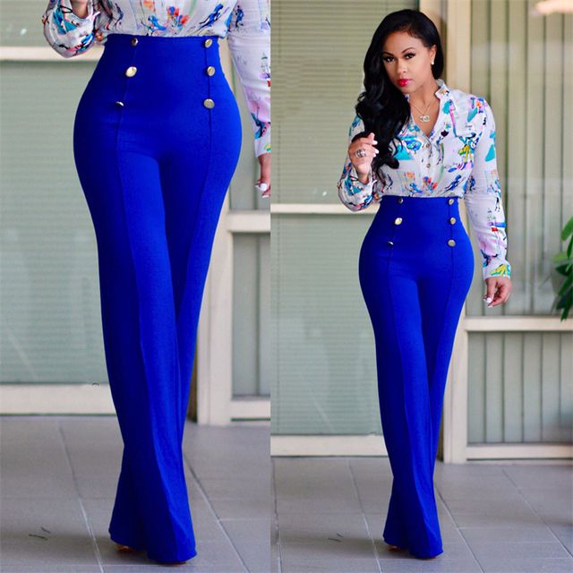 Solid Color Women High Waist Wide Leg Pants Slim Office Formal Ladies Hot Pants