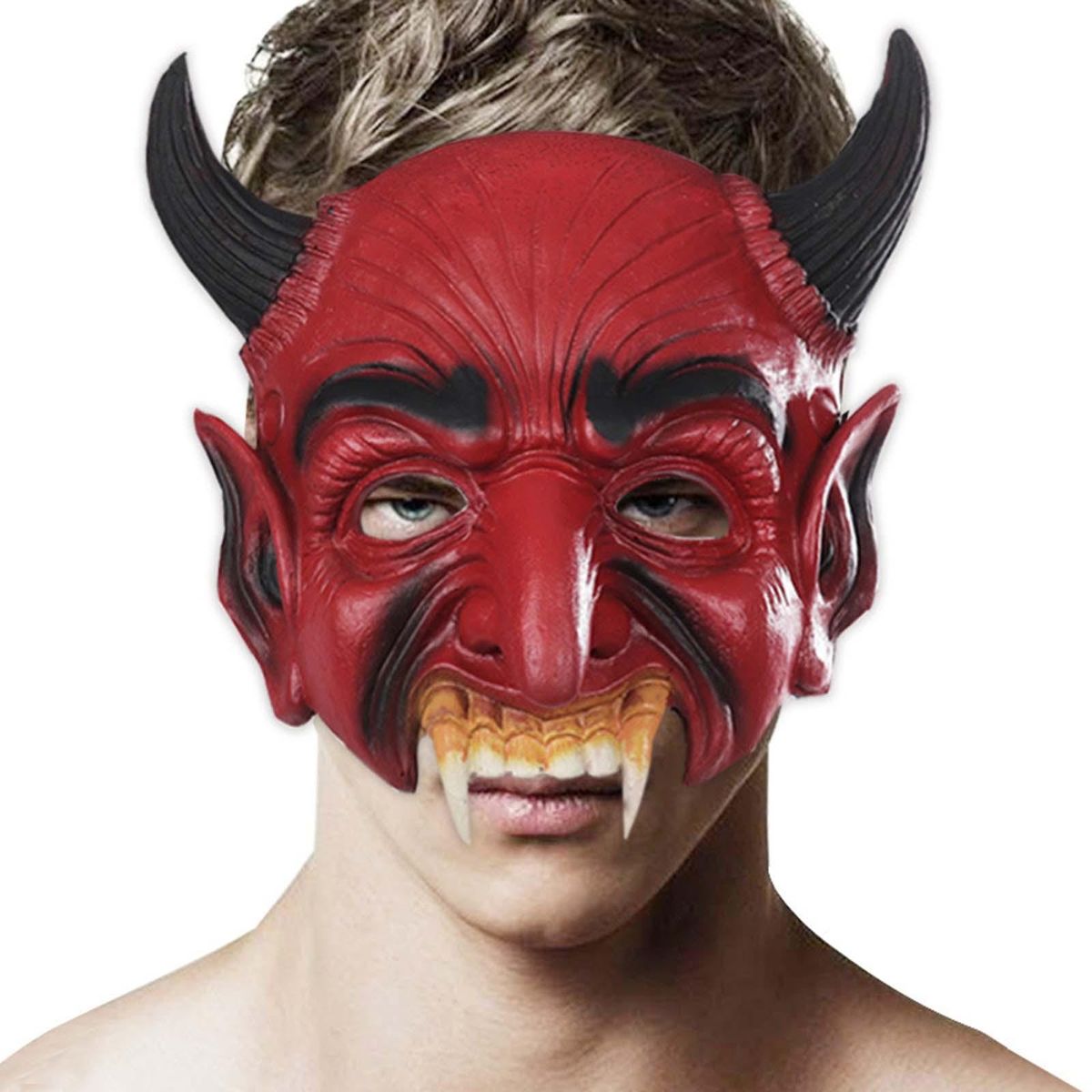 Red Halloween Devil   Half Face Scary For Carnival