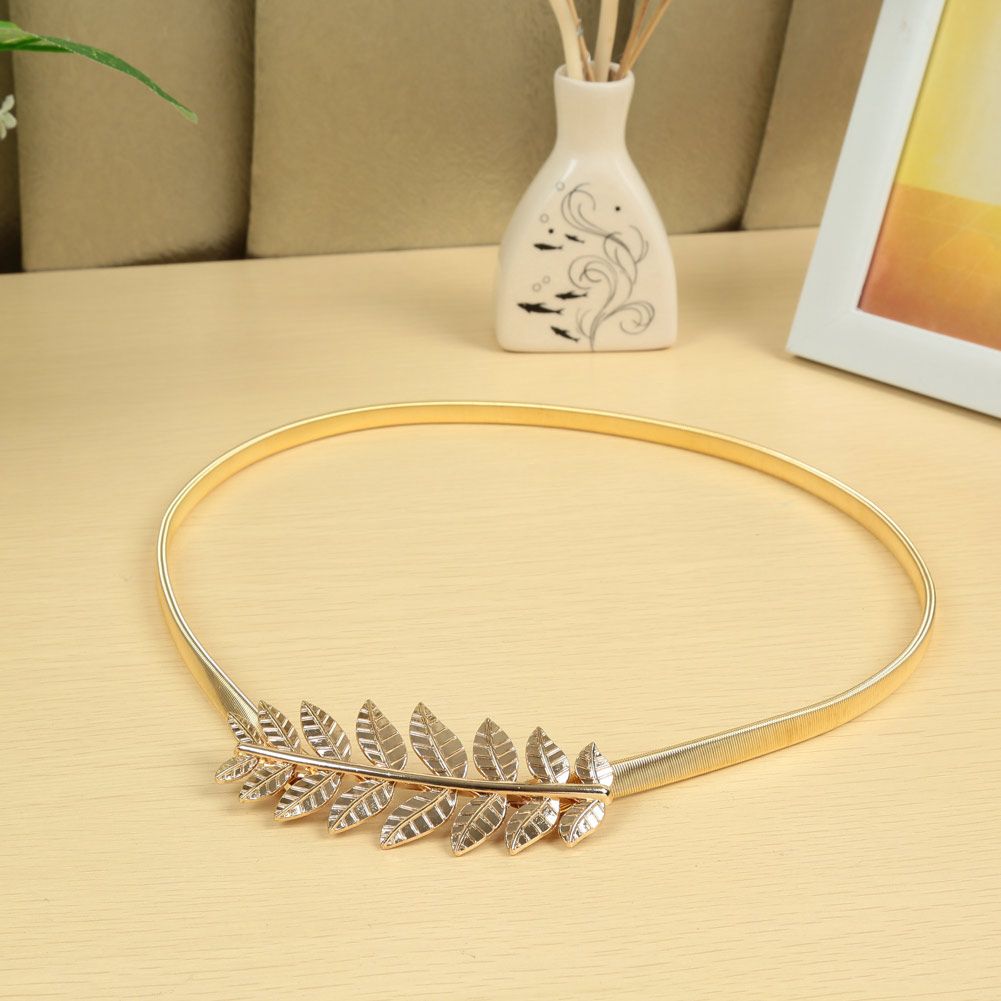 Vintage Skinny Elastic Belt Leaf Design Clasp Metal Waist