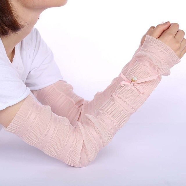 Cute Pearl Lace Cooling Hand Socks Women Ice Silk Protect A