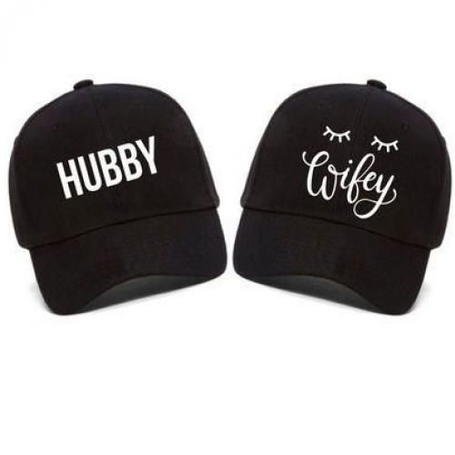 Hubby And Wifey Couples Face Caps -Black