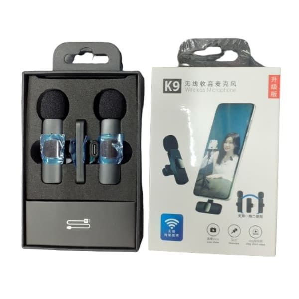 K9 Dual Lavalier Microphone Mic Plug & Play USB Type C & IOS Wireless -2 In 1