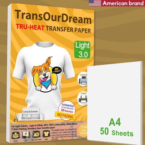 Tru-Heat Light Transfer Paper For Inkjet&laserjet Printers 3.0 A4 50 Pieces