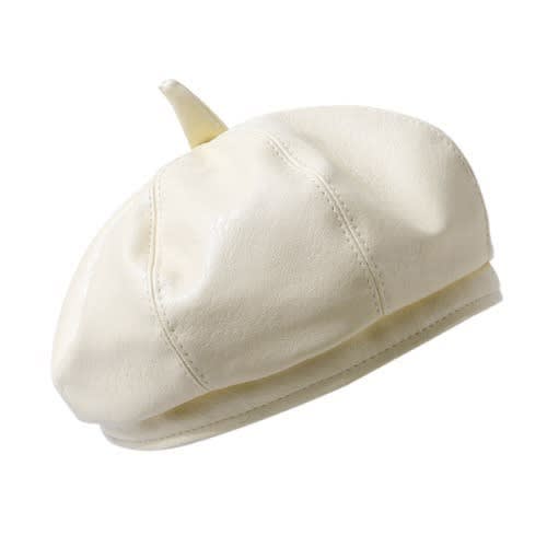 Pu Leather Beret Hat For Women - Cream