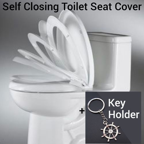 Classic Round Self-Closing Toilet Water Cistern WC Seat Cover + KEY HOLDER