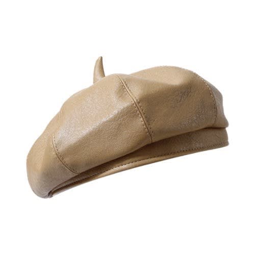 Pu Leather Beret Hat For Women - Beige