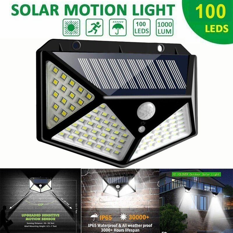 Solar Powered Wall Light 100 LED 2835SMD PIR Motion Sensor 3Modes 4Sides Waterproof IP65 Floodlight Street Lamp Outdoor Garden Pathway Yard Security