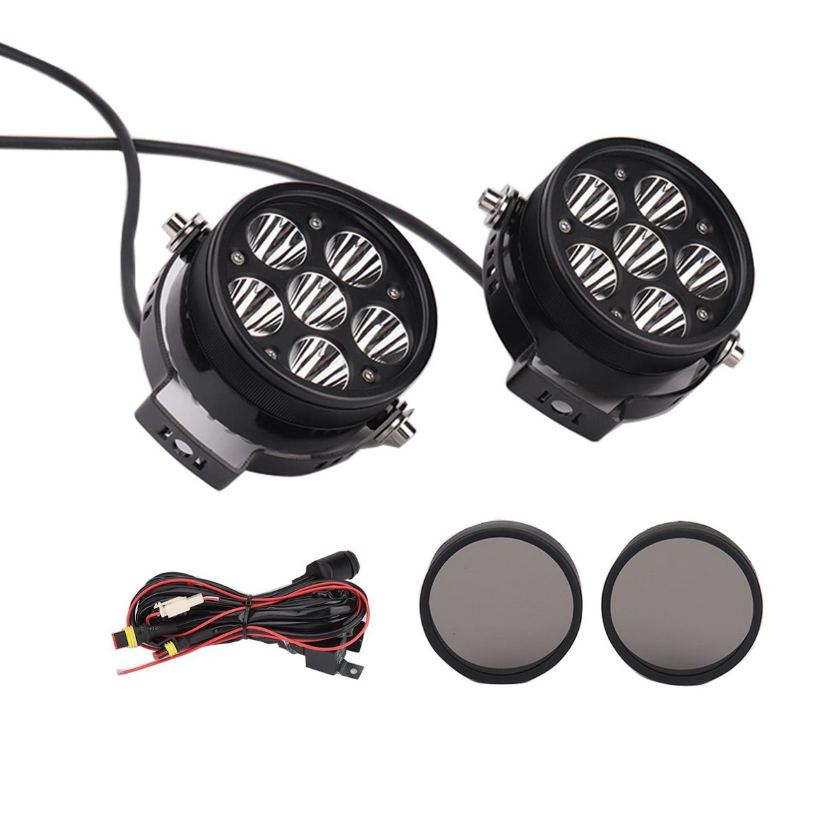 6LED Motorcycle Spotlights Universal Led Auxiliary Lights with Waterproof Switch,6000K 6000LM High Low Beam Spot Lamp Led Headlights for Motorbike Bike ATV CAR