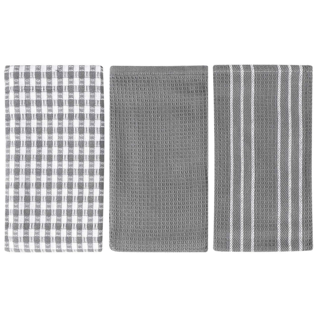 Towels 100% Natural Cotton The Best Tea Towels Dish Cloth Absorbent and Lint-Free Machine Washable 18 x 25 Inch  White with Grey Stripe
