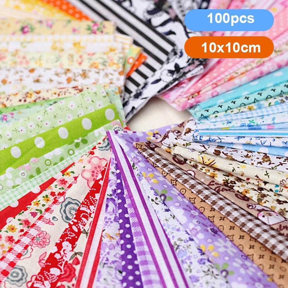 100Pcs DIY Assorted Pattern Floral Printed Patchwork Cotton Fabric Cloth Sewing Quilting Cloth 100x100mm
