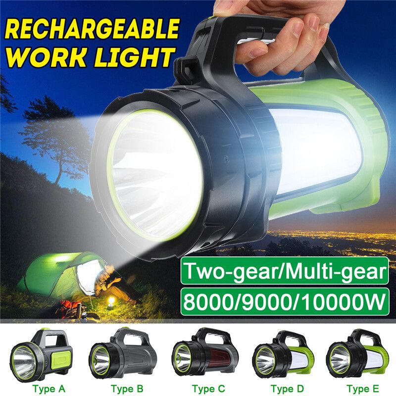 8000W/9000W/10000W LED Flashlight Searchlight Waterproof USB Rechargeable Work Light Handheld Torch Emergency Security Spotlight Lamp Camping Lantern Outdoor