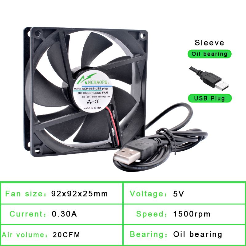 DC5V USB Connector Quiet Cooling Fan For DIY Cooling Router Game TV Box Power Supply 92x92x25mm Sleeve