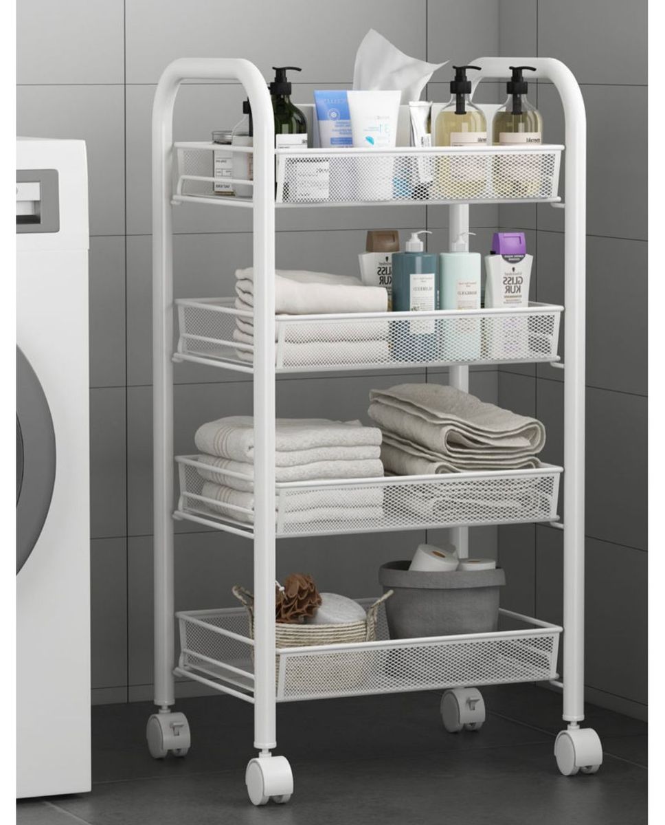 4 TIERS STANDARD STEEL TROLLEY/STORAGE RACK - WHITE
