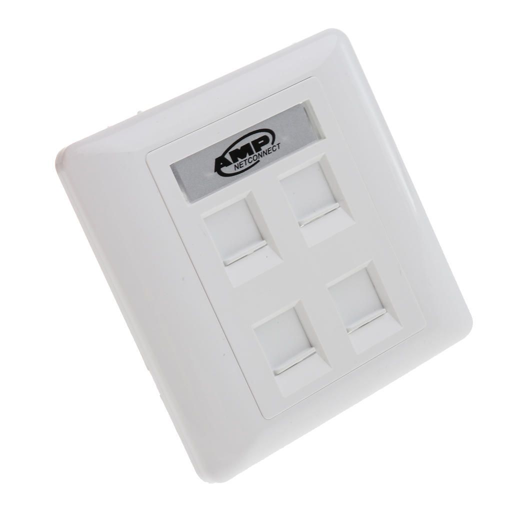 Quad Data Wall Outlet Face Plate 4 Port RJ45 Ethernet Network Data