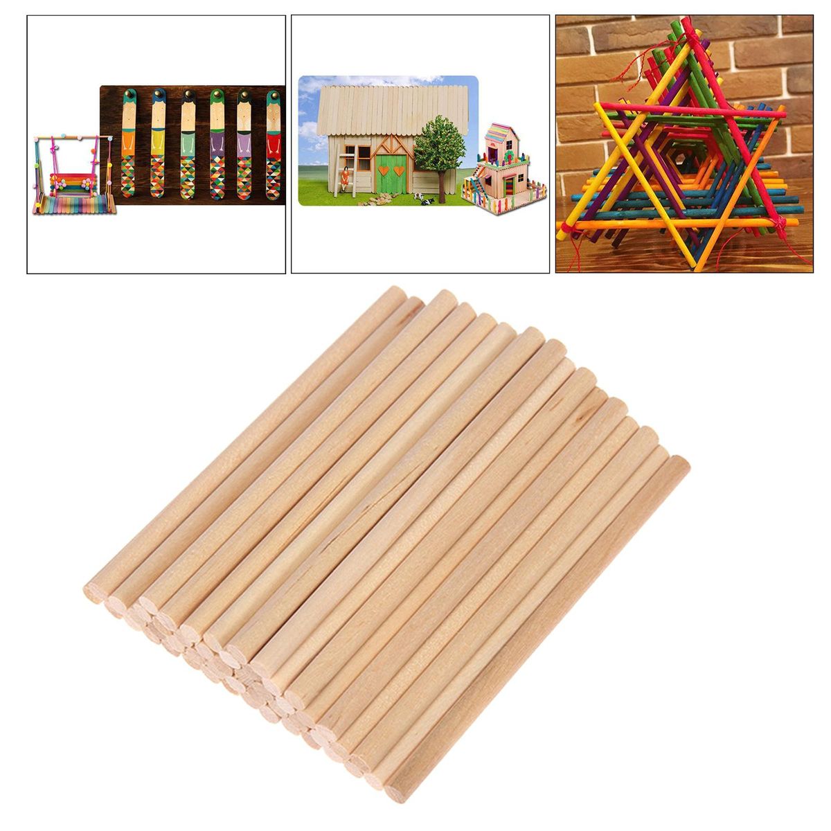 Set Of 100Pcs Round  Unfinished Woodcraft Stick