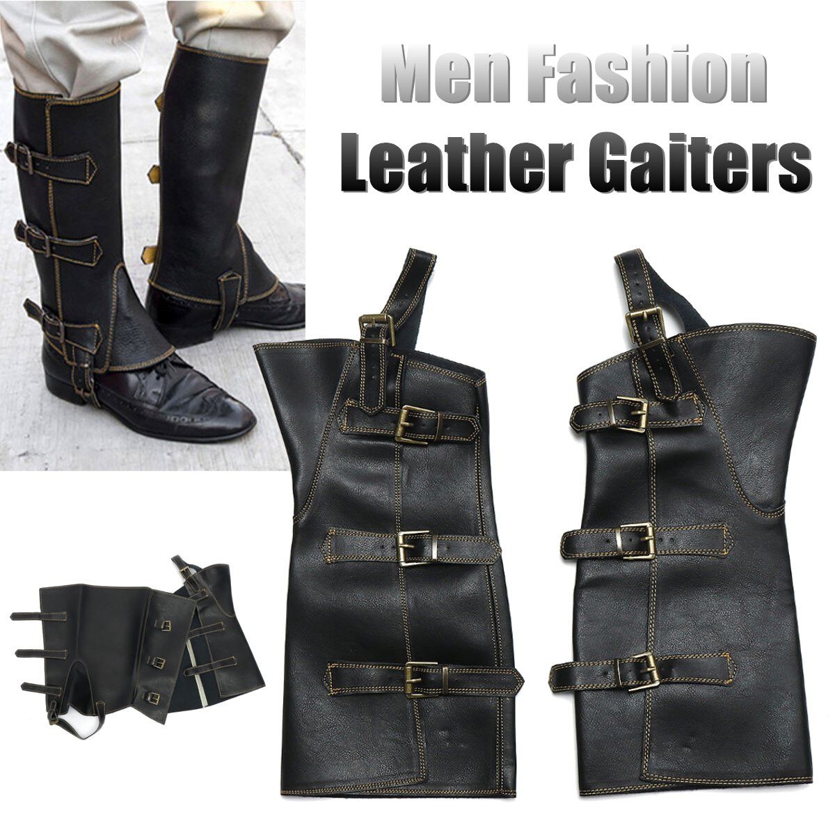 1 Pair Leather Gaiters Men Fashion Steampunk Vintage Riding Shoe Cosplay