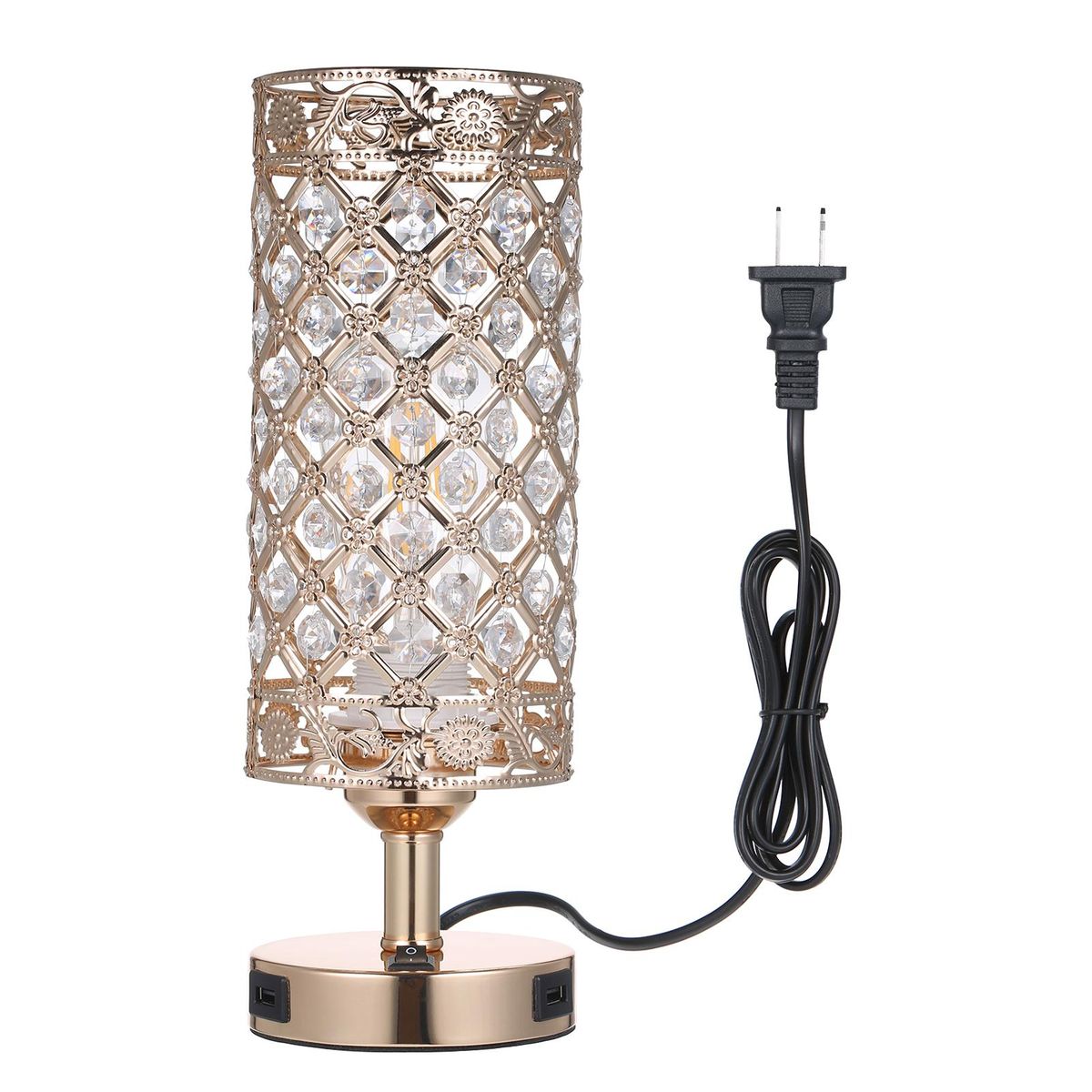 Neoglint Crystal Bedside Table Lamp Decorative Desk Light with Dual USB Charge Ports Modern Nightstand Lamp for Bedroom Living Dining Room Office
