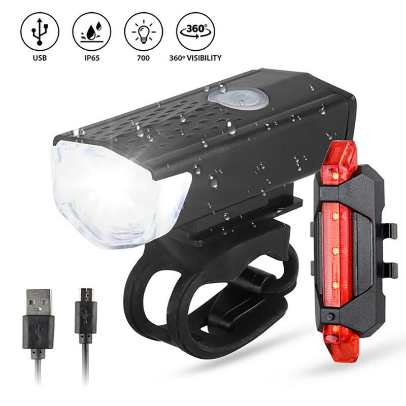 Headlight Bright LED Night Riding Safety Alarm Lamp USB Charging Mountain Bicycle Fitting Headlight Set