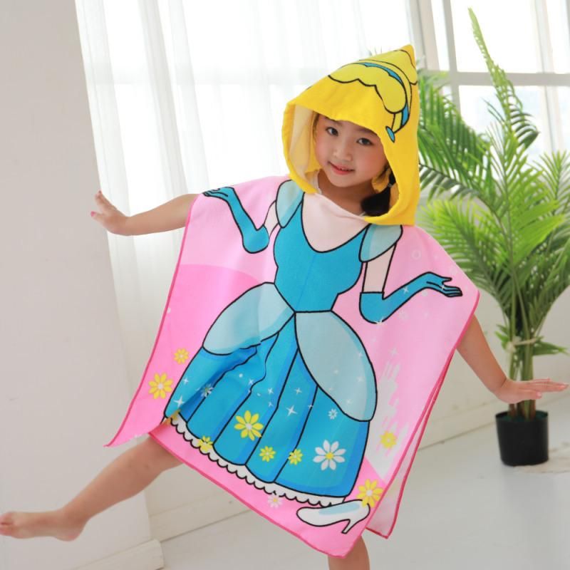 Cartoon Children's Cloak Beach Towel Cloak Children Hooded Wearable Bath Towels Microfiber Sunscreen Swimwear Women