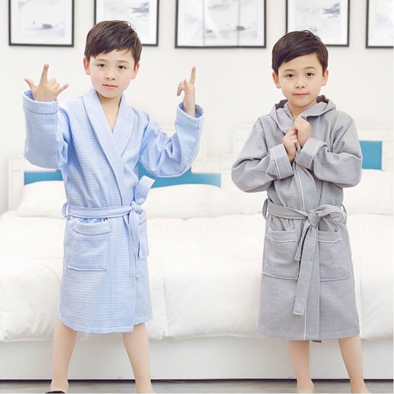 Children's Bathrobes Boys Summer Thin Cotton Girls Hooded Middle and Big Children Hot Spring Swimming Absorbent Children Nightgown