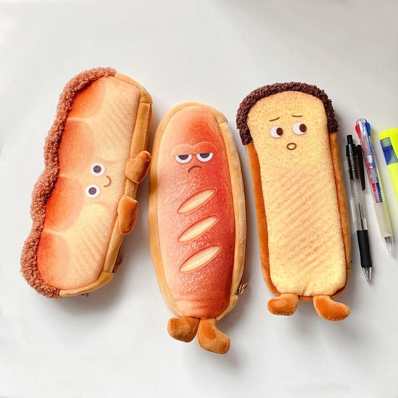 Emotional Bread Pencil Case Cute Cartoon Toast Funny Girl Cute Creative Student Stationery Pencil Bag Students' Supplies