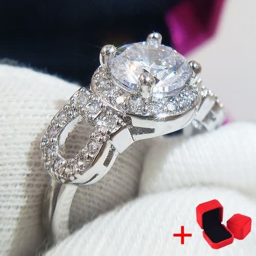 Diamond Wedding Ring+ Ring Box - Silver