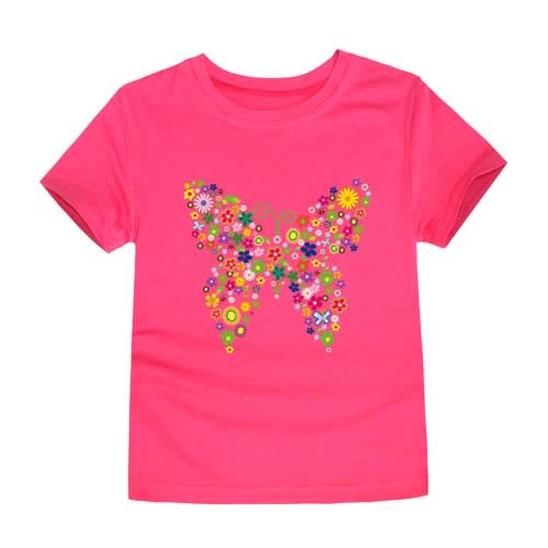 Butterfly Print  Girl Top  - Pink
