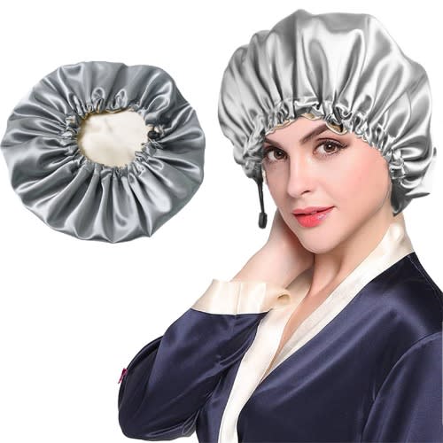 Adjustable Sleep Satin Bonnet- Grey