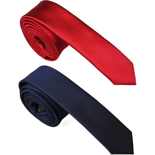 Men's Slim Long Ties  - Set Of 2 - Red & Blue
