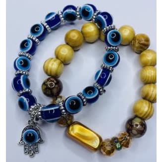 Blue Eyes + Classic Wood Stone Bracelet - 2 in 1