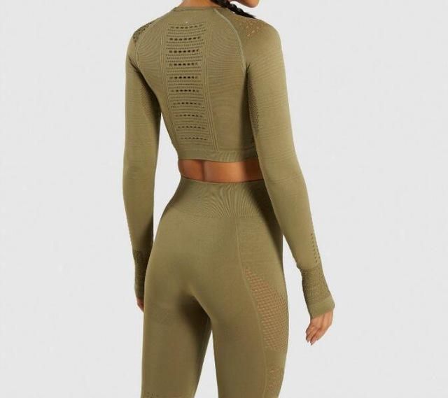 Fitness Yoga Wear 2 Pieces Seamless Yoga Set Green Set_S