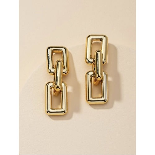 Geometric Link Drop Earrings - Gold