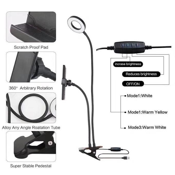 LED selfie fill light with desktop mobile phone holder mobile phone desktop triangle clamp + ring light equipment