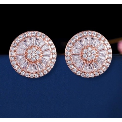 Cz Stone Big Stud Earrings- Rose Gold