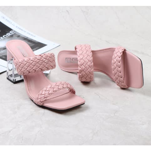 Slip On Block Heel Mules- Pink