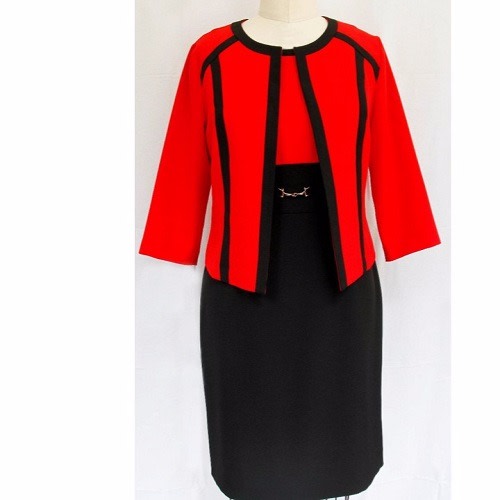 3 Quarter - Sleeve Jacket 7 Dress Set - Two-Piece - Black & Red