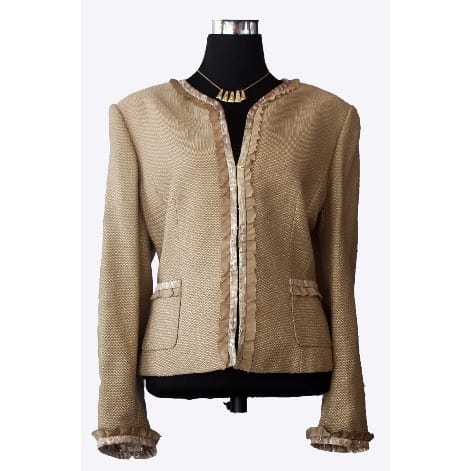 Ruffle Trim Long Sleeve Jacket - Brown