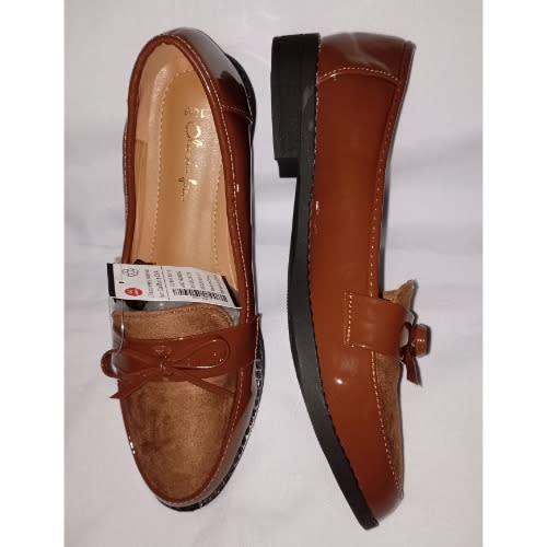 Patent Leather With Suede Top Office Shoe- Brown