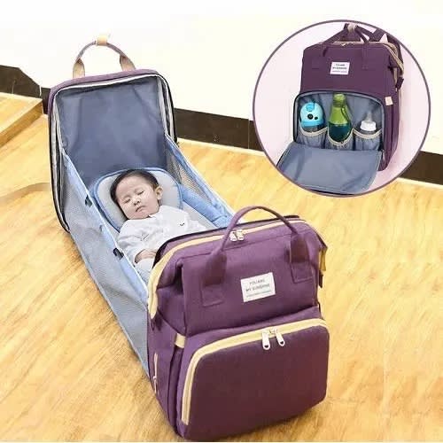 Diaper Bag With Changing Station - Foldable Bed Crib Backpack