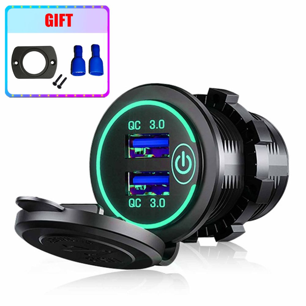 （QC3.0 DUAL USB 4）Quick Charger 3.0 Dual USB Charger 12V 24V Fast Charge With Touch Switch Power Outlet Adapter For Truck Boat Marine Motorcycle