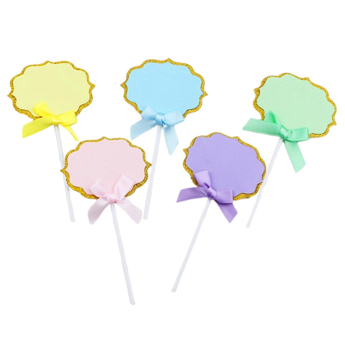 Cheese Topper 50pcs Cupcake Topper Label Marker Kit with Ribbon Mix Color