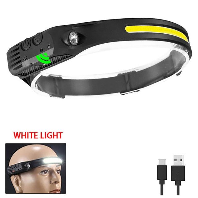 2022 Wave Induction COB Headlight USB Charging LED High Power Headlamp Outdoor Night Running Head