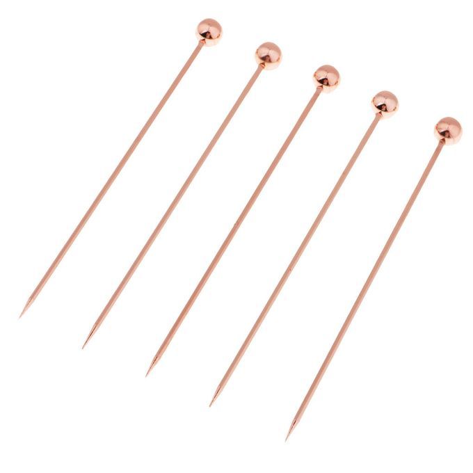 5pcs Cocktail Food Fruit Fork Picks Stick Drink Buffet Bead-Rose Gold
