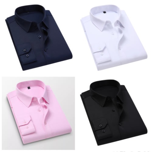 4pcs Formal Longsleeve Shirts- Pink Black White Navy Blue