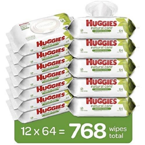 Natural Care Sensitive Baby Wipes - Unscented, 12 Flip-top Packs - 768 Wipes Total
