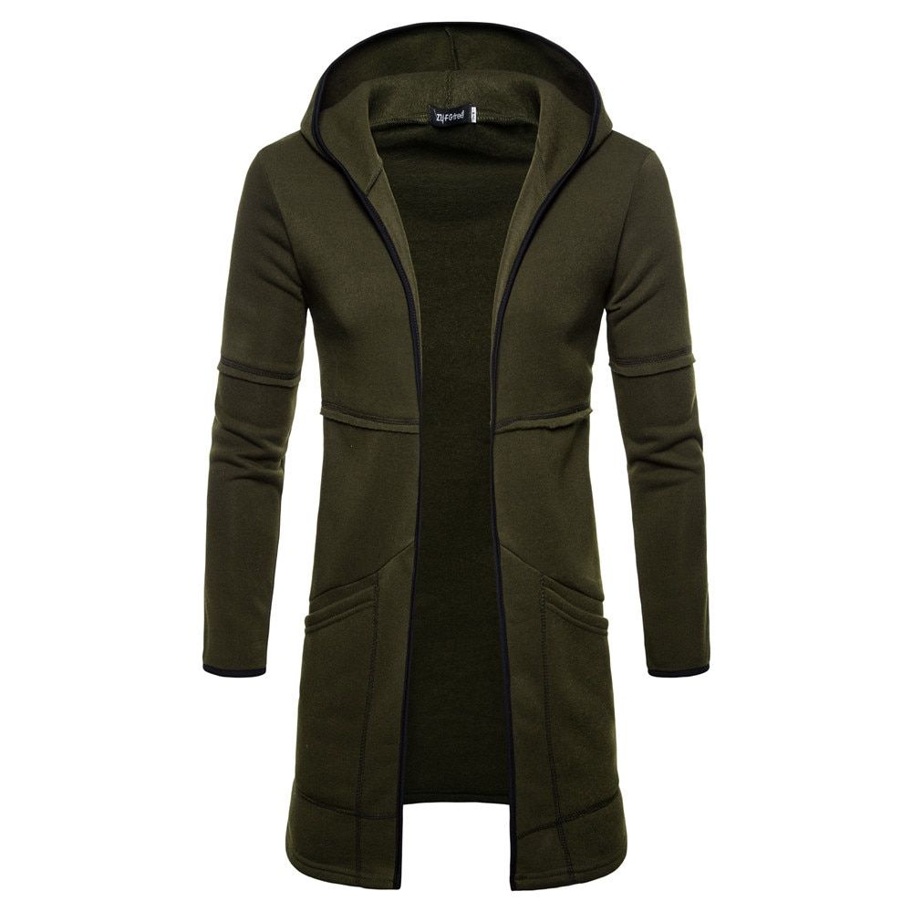 Mens Autumn Winter Full Zipper Jacket Coat Warm Trench Long Sleeve Overcoat Casual Outwear Cardigan